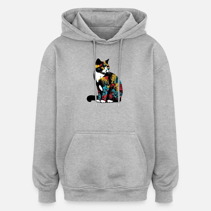 Chat - Sweat à capuche oversize unisexe - gris chiné