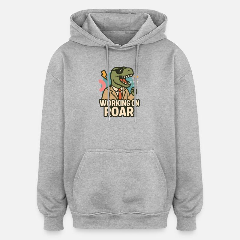 Travailler sur Roar – Büro Dino - Sweat à capuche oversize unisexe - gris chiné
