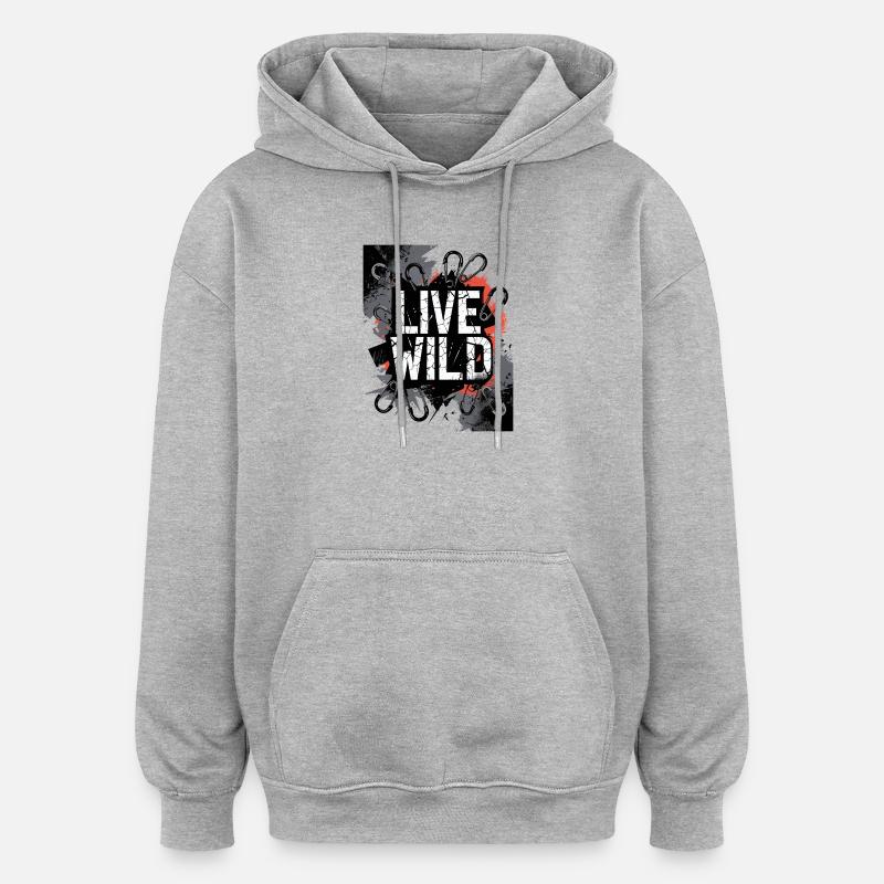 Conception de graffitis sauvages en direct - Sweat à capuche oversize unisexe - gris chiné