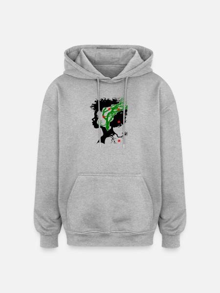 Abstract tree with flowers - Oversized Unisex Hoodie - heather grey