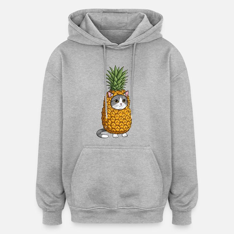 Illustration de costume de chat ananas - Sweat à capuche oversize unisexe - gris chiné