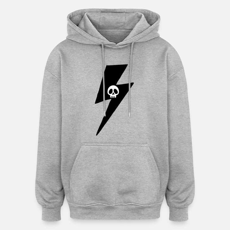 Minimalistischer Schädel Blitz - Oversized Unisex Hoodie - Grau meliert