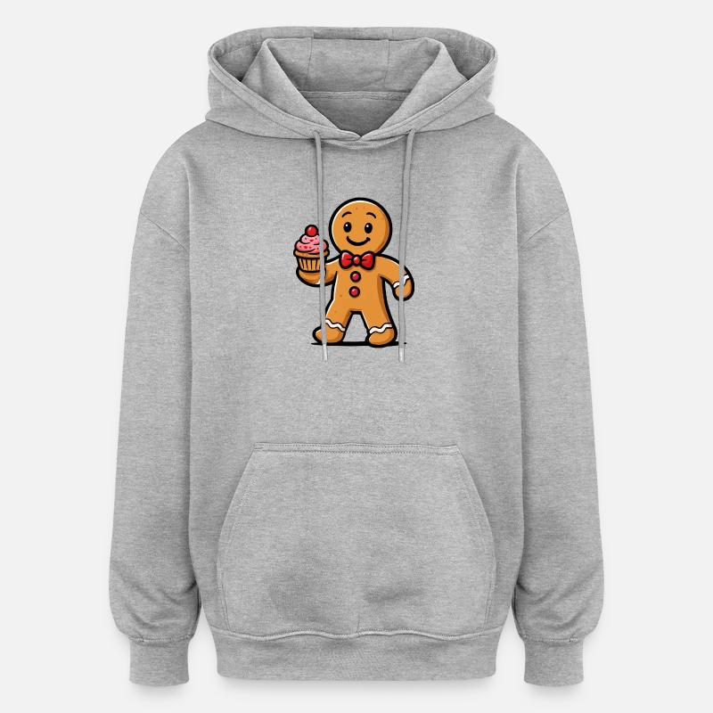 Lebkuchenmann Cupcake Cartoon - Oversized Unisex Hoodie - Grau meliert