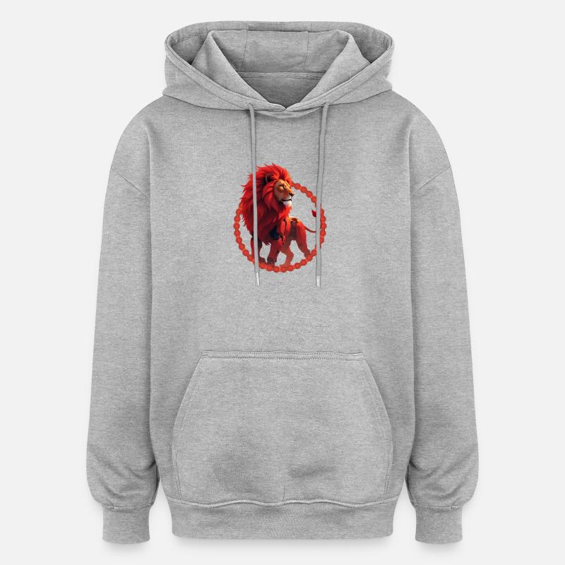 Lion Cyber Rouge dans le ring - Sweat à capuche oversize unisexe - gris chiné