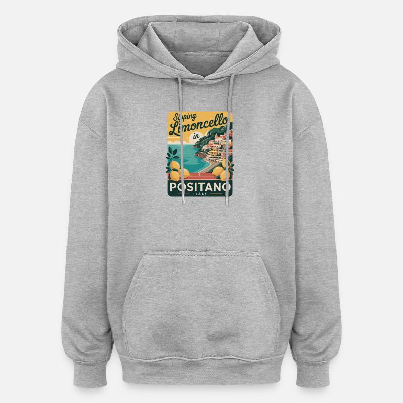 Affiche rétro de Positano Limoncello - Sweat à capuche oversize unisexe - gris chiné