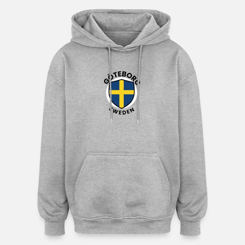 Bouclier du drapeau de Göteborg - Sweat à capuche oversize unisexe - gris chiné