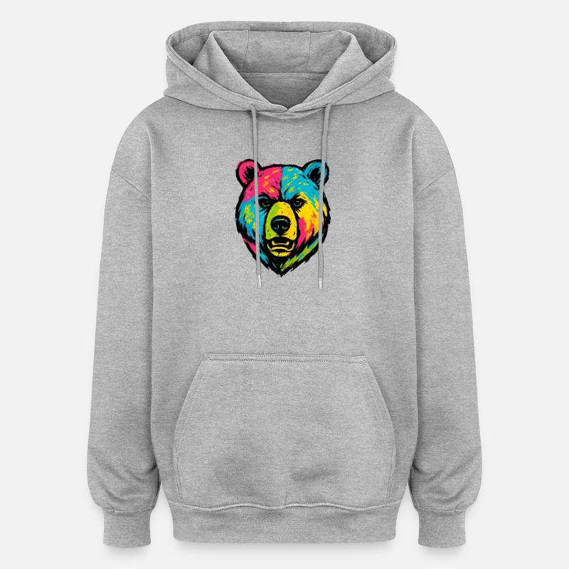 Ours mal léché Pop Art - Sweat à capuche oversize unisexe - gris chiné