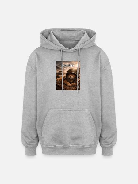 Monday Cat - Oversized Unisex Hoodie - Grau meliert