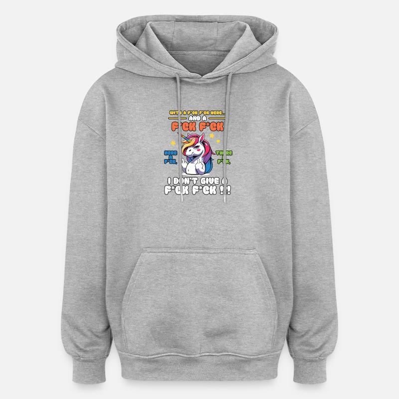 Buntes Einhorn frecher Spruch - Oversized Unisex Hoodie - Grau meliert