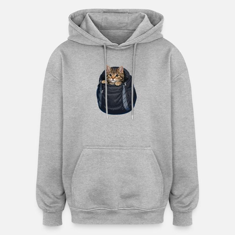 Un chat dans un poke - Sweat à capuche oversize unisexe - gris chiné