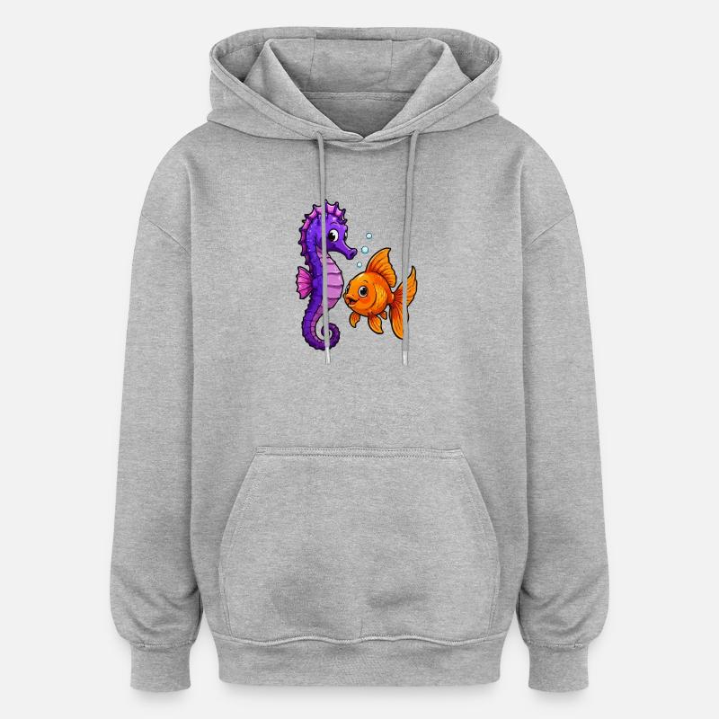 Seepferdchen trifft Goldfisch Freundschaft - Oversized Unisex Hoodie - Grau meliert