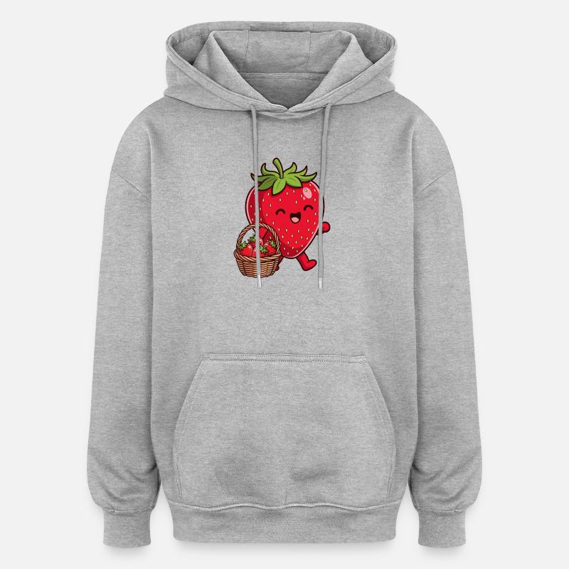 Lustige Erdbeere - Oversized Unisex Hoodie - Grau meliert
