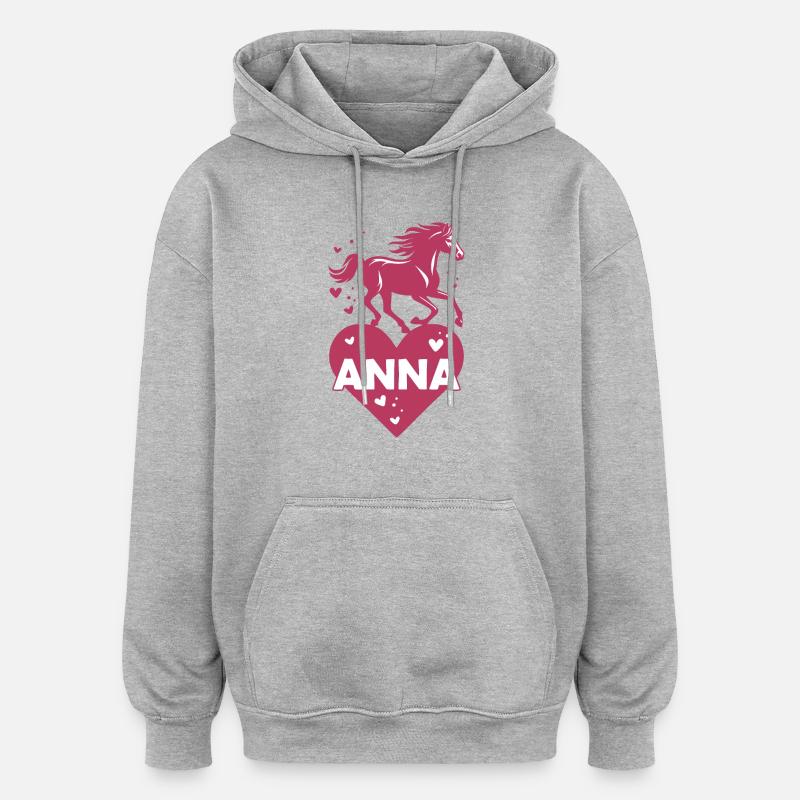 Anna Nom Prénom Pferdeherz - Sweat à capuche oversize unisexe - gris chiné