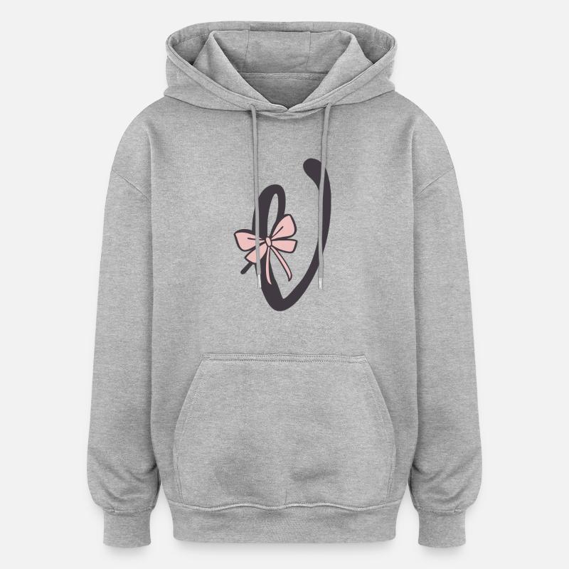 Ruban lettre initiale V - Sweat à capuche oversize unisexe - gris chiné