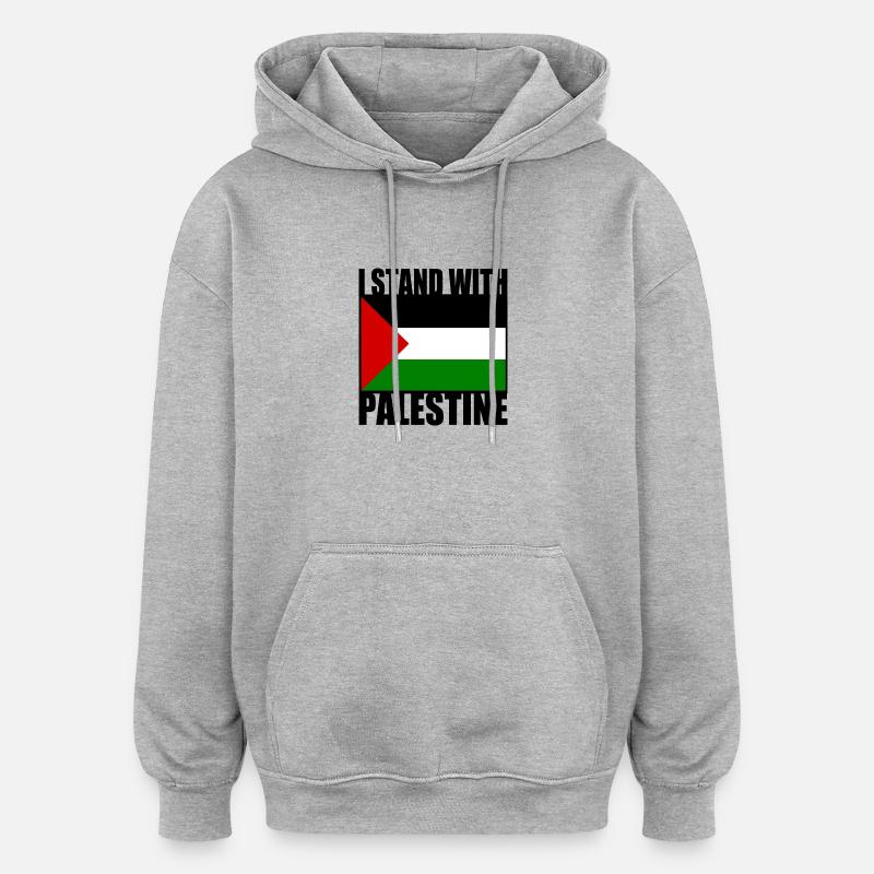 I stand with palestine - Sweat à capuche oversize unisexe - gris chiné