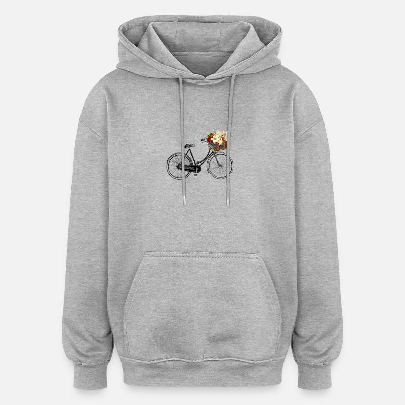 Vélo avec des fleurs - Sweat à capuche oversize unisexe - gris chiné