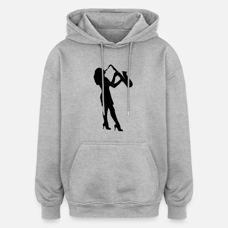 Joueuse de saxophone féminin - Sweat à capuche oversize unisexe - gris chiné
