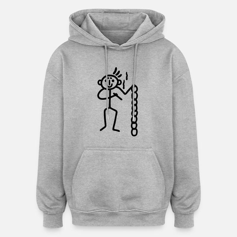 Strichmännchen mit Kette - Oversized Unisex Hoodie - Grau meliert