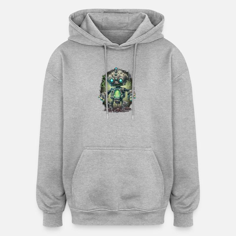Neon Steampunk Roboter - Oversized Unisex Hoodie - Grau meliert