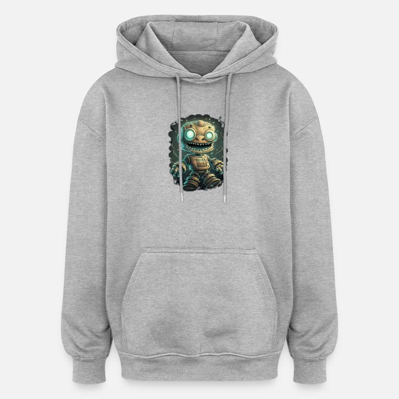 Robot steampunk aux yeux brillants - Sweat à capuche oversize unisexe - gris chiné