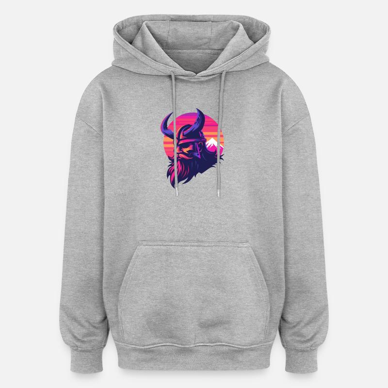 Wikinger Synthwave 3 - Oversized Unisex Hoodie - Grau meliert