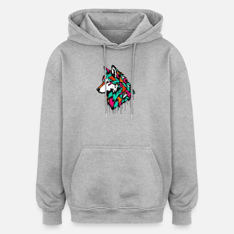 Wolf - Oversized Unisex Hoodie - Grau meliert