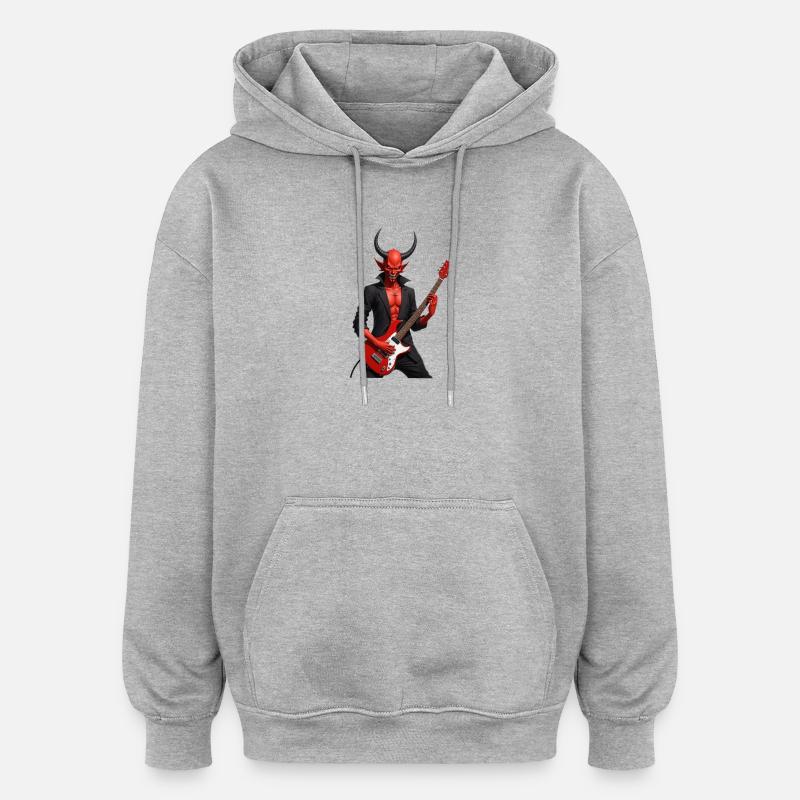 Teufel mit roter E-Gitarre - Oversized Unisex Hoodie - Grau meliert