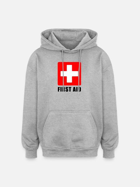 First Aid Medical Cross Safety Sign Vector Icon - Oversized Unisex Hoodie - heather grey