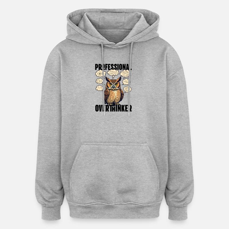 Professional Overthinker – Eule mit Gedankenblasen - Oversized Unisex Hoodie - Grau meliert