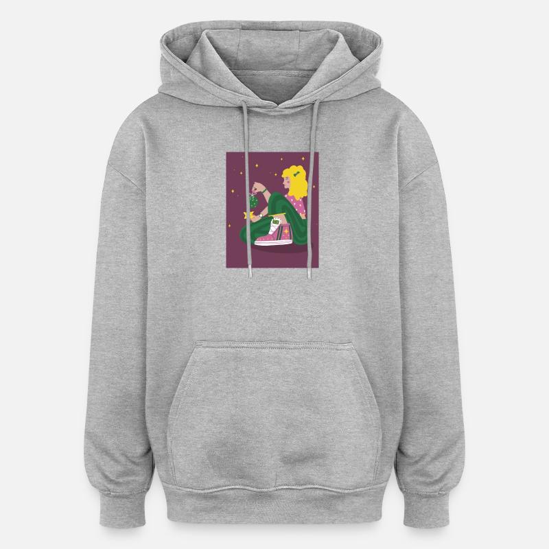 Fille de Noël avec des étoiles - Sweat à capuche oversize unisexe - gris chiné
