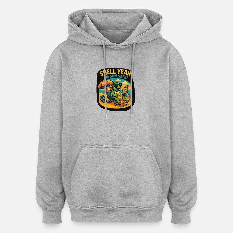 Shell Yeah – Sun Safe Turtle - Oversized Unisex Hoodie - Grau meliert