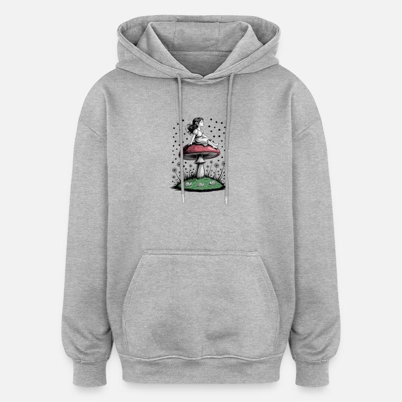 Mädchen Pilz Wald Fee Sterne Zauber - Oversized Unisex Hoodie - Grau meliert