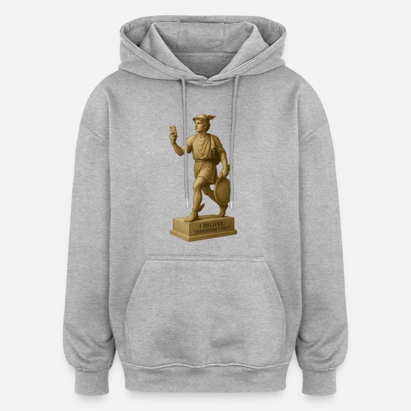 Figure de philosophe antique avec smartphone - Sweat à capuche oversize unisexe - gris chiné