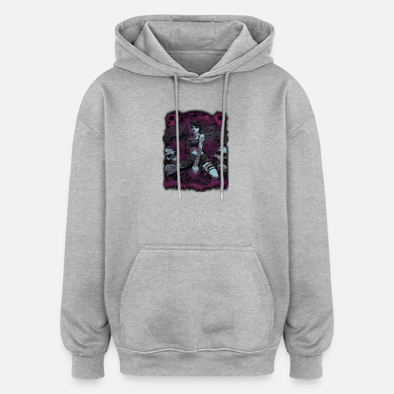 Enchanteresse sombre avec éléments de crâne - Sweat à capuche oversize unisexe - gris chiné