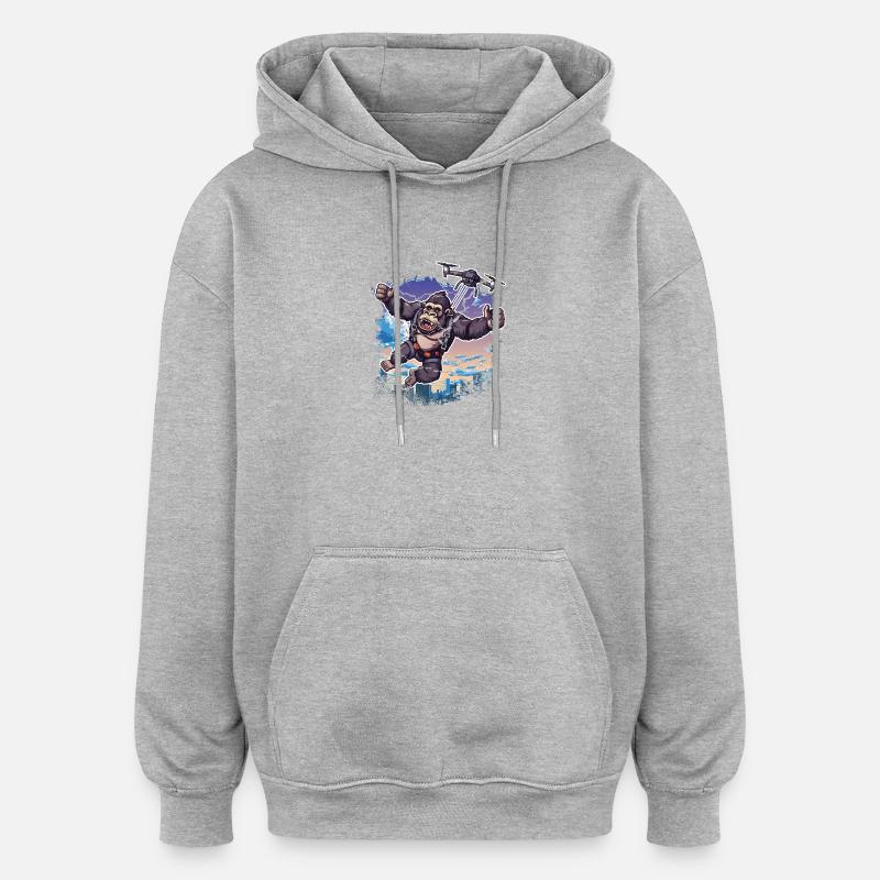 Gorille Drone Enfants Drôle - Sweat à capuche oversize unisexe - gris chiné