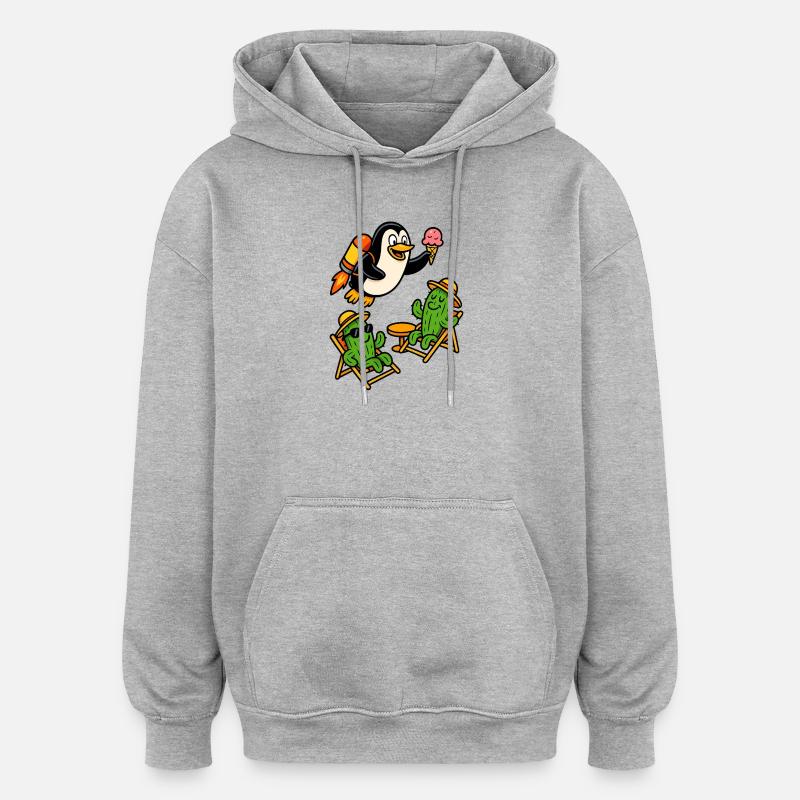 Pingouin Jetpack - Sweat à capuche oversize unisexe - gris chiné