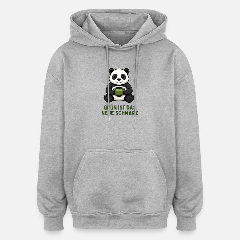  Panda Kaffeezeit grün Tee Getränk - Oversized Unisex Hoodie - Grau meliert