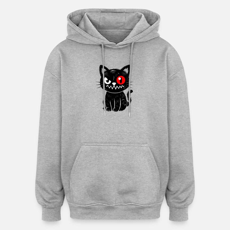 Schwarze Katze mit rotem Auge sitzend  - Oversized Unisex Hoodie - Grau meliert