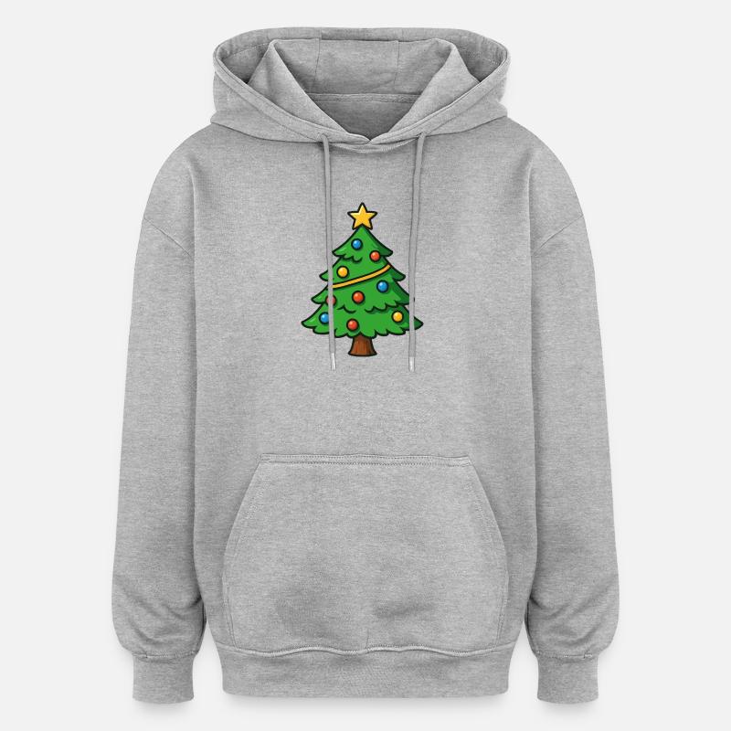 Arbre de Noël dessin animé - Sweat à capuche oversize unisexe - gris chiné
