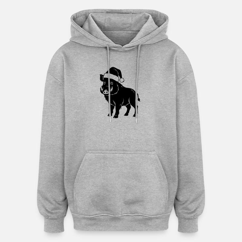 Vecteur de sanglier de Noël - Sweat à capuche oversize unisexe - gris chiné