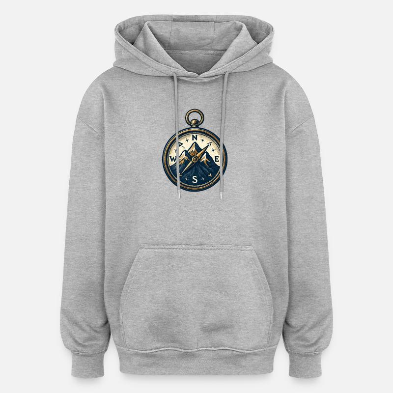 Compass on mountain background - skiing - hiking - Oversized Unisex Hoodie - heather grey