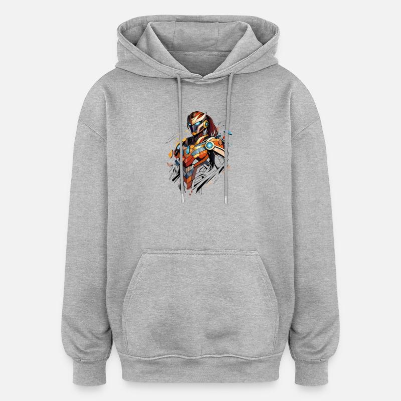 Futuristische Sci-Fi Heldin im Comic-Stil - Oversized Unisex Hoodie - Grau meliert