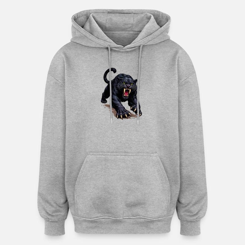 Schwarzer Panther Angriff - Sweat à capuche oversize unisexe - gris chiné