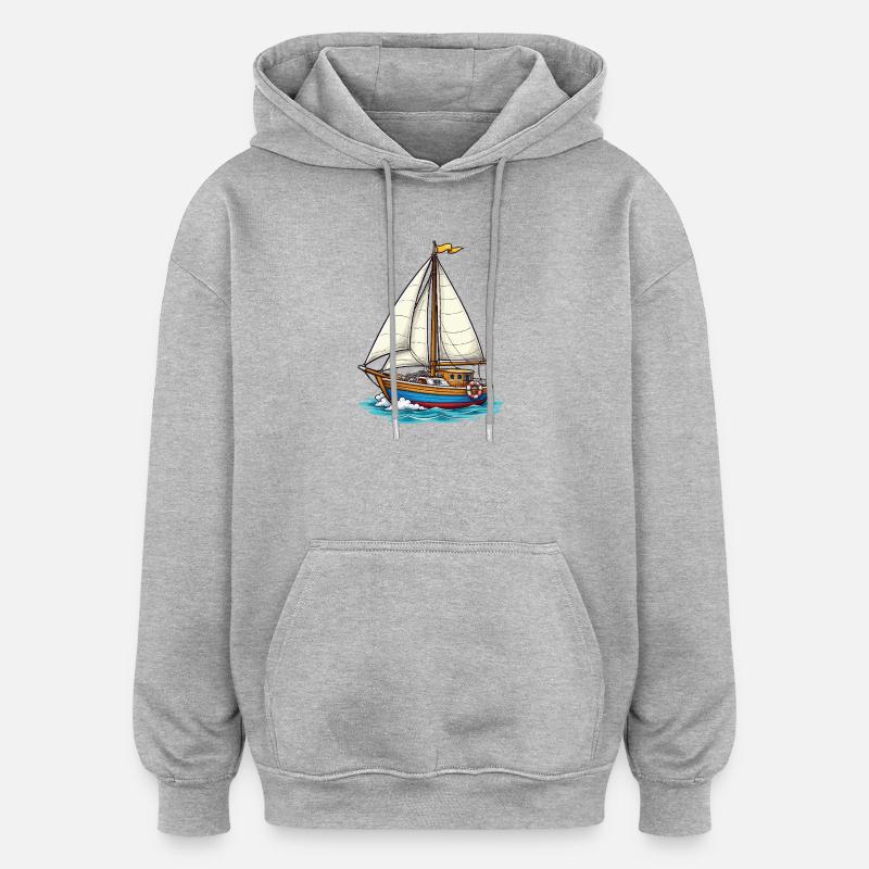 Segelbåts-nautisk illustration - Oversized luvtröja unisex - gråmelerad