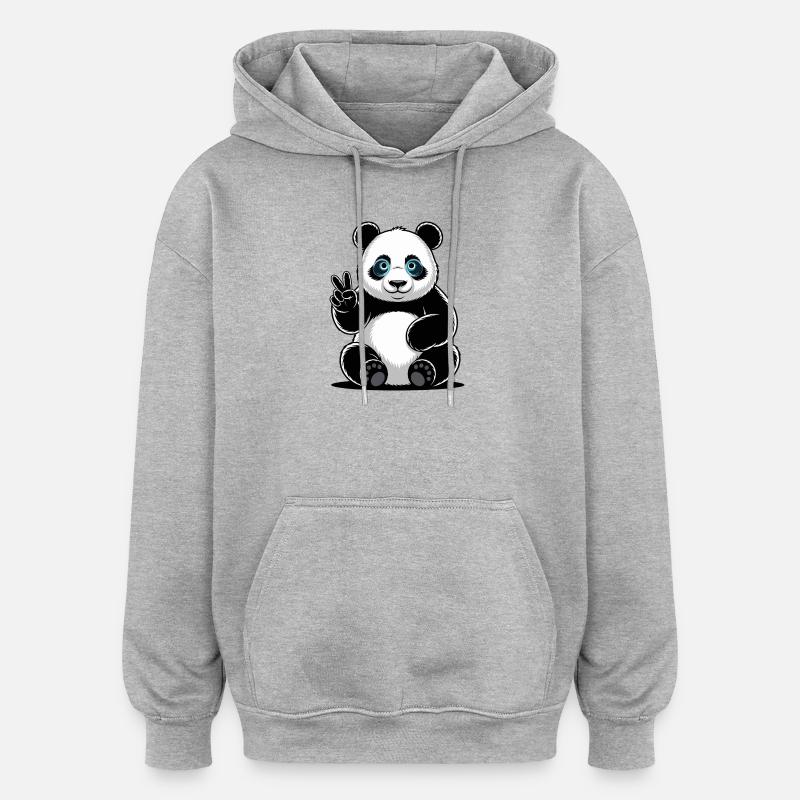 Dessin animé Panda Peace Sign - Sweat à capuche oversize unisexe - gris chiné