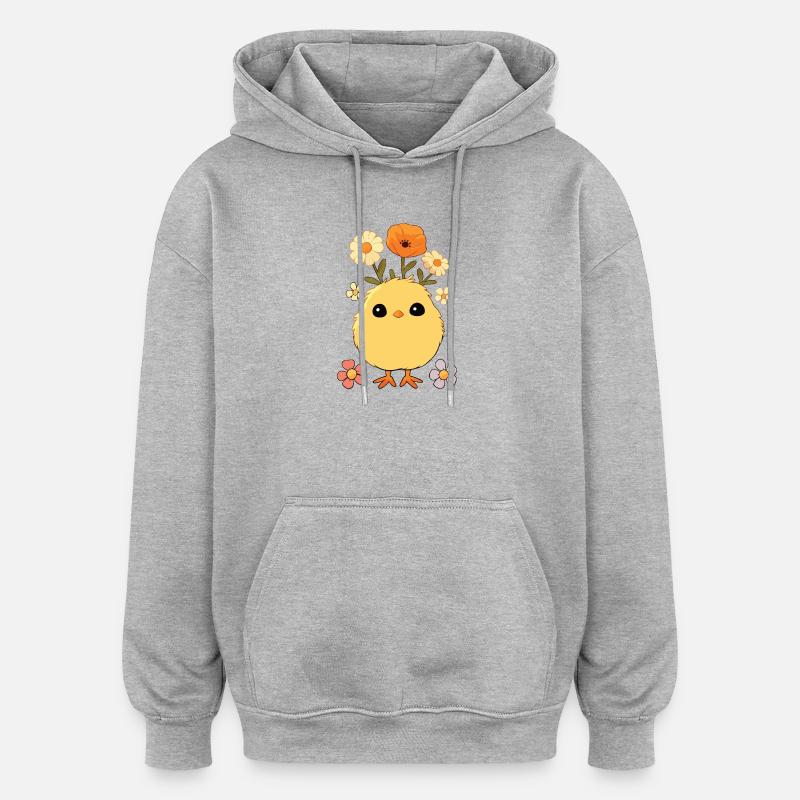 Chick, Spring, Flowers, Summer, Easter, Garden - Oversized Unisex Hoodie - heather grey
