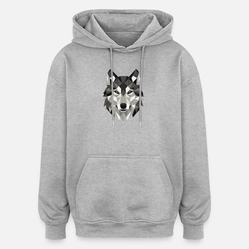 Géométrie Lowpoly de Wolf Head - Sweat à capuche oversize unisexe - gris chiné