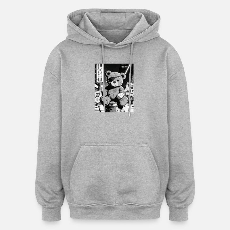 Ours néon noir avec cache-œil - Sweat à capuche oversize unisexe - gris chiné