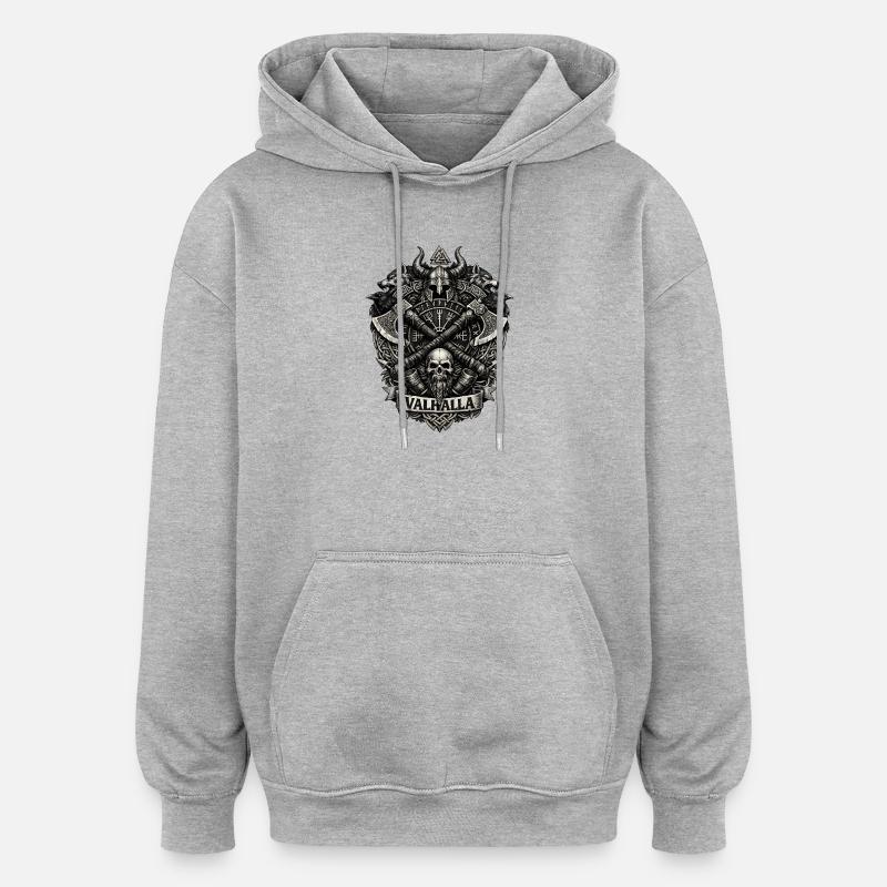 Crâne de Valhalla Viking Crest - Sweat à capuche oversize unisexe - gris chiné