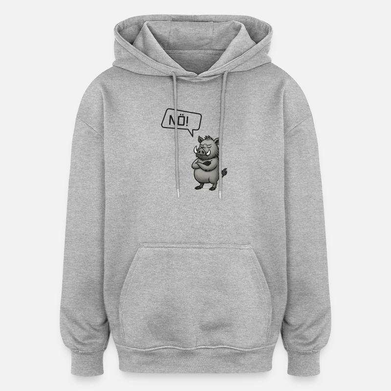 Nö! Wildschwein – Bockiger Keiler Statement - Oversized Unisex Hoodie - Grau meliert